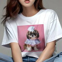 シーズー Tシャツ レディース 犬ファン 半袖 春夏 犬柄 プリント カジュアル かわいい 人間用 個性派 ここだけのデザイン 面白 コック帽 シーズー コック...