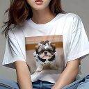 シーズー Tシャツ レディース 犬ファン 半袖 春夏 犬柄 プリント カジュアル かわいい 人間用 個性派 ここだけのデザイン 面白 メイド服 シーズー リボン