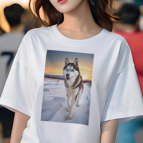 シベリアンハスキー Tシャツ レディース 犬ファン 半袖 春夏 犬柄 プリント カジュアル かわいい 人間..