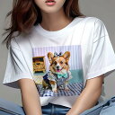 コーギー Tシャツ レディース 犬ファン 半袖 春夏 犬柄 プリント カジュアル かわいい 人間用 個性派 ここだけのデザイン 面白 チェック柄 コーギー リボン ワンピース ドッグウェア