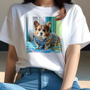 コーギー Tシャツ レディース 犬ファン 半袖 春夏 犬柄 プリント カジュアル かわいい 人間用 個性派 ここだけのデザイン 面白 チェック柄 コーギー ワンピース