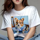 コーギー Tシャツ レディース 犬ファン 半袖 春夏 犬柄 プリント カジュアル かわいい 人間用 個性派 ここだけのデザイン 面白 ギンガムチェック コーギー リボン ワンピース