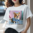 コーギー Tシャツ レディース 犬ファン 半袖 春夏 犬柄 プリント カジュアル かわいい 人間用 個性派 ここだけのデザイン 面白 リボン コーギー ワンピース チェック柄 マット
