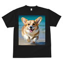コーギー Tシャツ メンズ キッズ 犬ファン 半袖 春夏 犬柄 プリント カジュアル かわいい 人間用 個性派 ここだけのデザイン 面白 ビーチ コーギー 海 砂浜 夏
