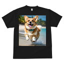 コーギー Tシャツ メンズ キッズ 犬ファン 半袖 春夏 犬柄 プリント カジュアル かわいい 人間用 個性派 ここだけのデザイン 面白 ビーチ コーギー 海 夏 休暇