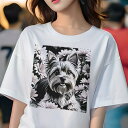ヨークシャーテリア Tシャツ レディース 犬ファン 半袖 春夏 犬柄 プリント カジュアル かわいい 人間用 個性派 ここだけのデザイン 面白 花 ヨークシャー...