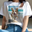 コーギー Tシャツ レディース 犬ファン 半袖 春夏 犬柄 プリント カジュアル かわいい 人間用 個性派 ここだけのデザイン 面白 ビーチ コーギー 海 夏 休暇