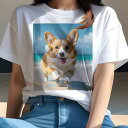 コーギー Tシャツ レディース 犬ファン 半袖 春夏 犬柄 プリント カジュアル かわいい 人間用 個性派 ここだけのデザイン 面白 ビーチ コーギー 海 夏 休暇