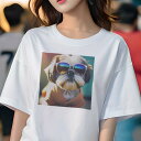 シーズー Tシャツ レディース 犬ファン 半袖 春夏 犬柄 プリント カジュアル かわいい 人間用 個性派 ここだけのデザイン 面白 サングラス シーズー