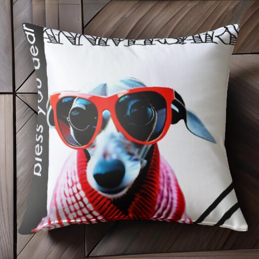 メガネ イタリアングレーハウンド 赤 クッションカバー 45×45cm アニマル柄 おしゃれ 可愛い クッション本体付き 正方形 犬ファン