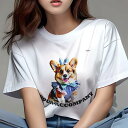 コーギー Tシャツ レディース 犬ファン 半袖 春夏 犬柄 プリント カジュアル かわいい 人間用 個性派 ここだけのデザイン 面白 バニー コーギー 蝶ネクタ...