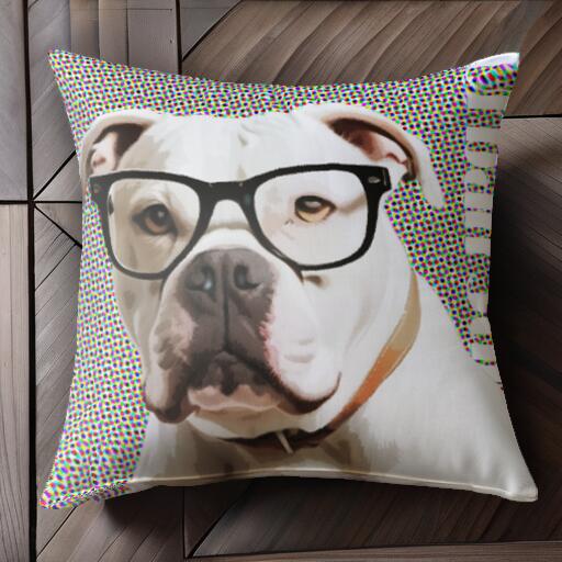 メガネ アメリカンブルドッグ クッションカバー 45×45cm アニマル柄 おしゃれ 可愛い クッション本体付き 正方形 犬ファン