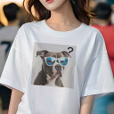 アメリカンピットブルテリア Tシャツ レディース 犬ファン 半袖 春夏 犬柄 プリント カジュアル かわいい 人間用 個性派 ここだけのデザイン 面白 サングラ...