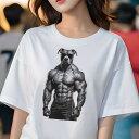 アメリカンピットブルテリア Tシャツ レディース 犬ファン 半袖 春夏 犬柄 プリント カジュアル かわいい 人間用 個性派 ここだけのデザイン 面白 筋肉 アメリカンピットブルテリア マッチョ 肉体美 ジーンズ