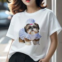 シーズー Tシャツ レディース 犬ファン 半袖 春夏 犬柄 プリント カジュアル かわいい 人間用 個性派 ここだけのデザイン 面白 コック帽 シーズー ワンピース ピンクのリボン