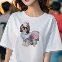 シーズー Tシャツ レディース 犬ファン 半袖 春夏 犬柄 プリント カジュアル かわいい 人間用 個性派 ここだけのデザイン 面白 メイド服 シーズー 帽子