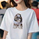 シーズー Tシャツ レディース 犬ファン 半袖 春夏 犬柄 プリント カジュアル かわいい 人間用 個性派 ここだけのデザイン 面白 リボン シーズー 服