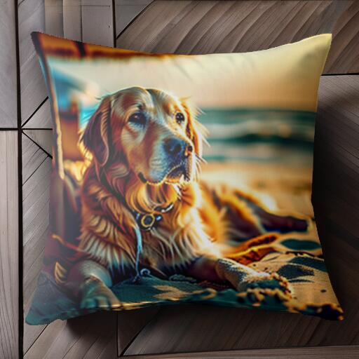 ビーチ ゴールデンレトリバー 海 砂浜 パラソル クッションカバー 45×45cm アニマル柄 おしゃれ 可愛い..