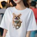 コーギー Tシャツ レディース 犬ファン 半袖 春夏 犬柄 プリント カジュアル かわいい 人間用 個性派 ここだけのデザイン 面白 笑顔 コーギー 可愛い 散...