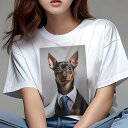 ミニチュアピンシャー Tシャツ レディース 犬ファン 半袖 春夏 犬柄 プリント カジュアル かわいい 人間用 個性派 ここだけのデザイン 面白 ネクタイ ミニ...