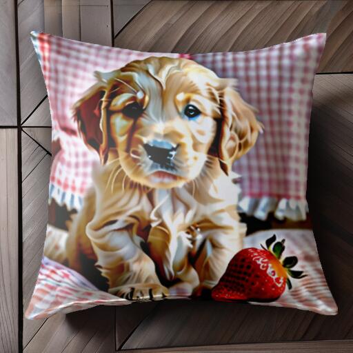 イチゴ ゴールデンレトリバー クッションカバー 45×45cm アニマル柄 おしゃれ 可愛い クッション本体付き 正方形 犬ファン