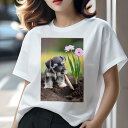 ミニチュアシュナウザー Tシャツ レディース 犬ファン 半袖 春夏 犬柄 プリント カジュアル かわいい 人間用 個性派 ここだけのデザイン 面白 花 ミニチュ...