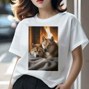 柴犬 Tシャツ レディース 犬ファン 半袖 春夏 犬柄 プリント カジュアル かわいい 人間用 個性派 ここだけのデザイン 面白 暖炉 柴犬 毛布 暖かい