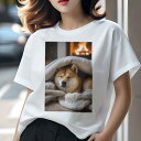 柴犬 Tシャツ レディース 犬ファン 半袖 春夏 犬柄 プリント カジュアル かわいい 人間用 個性派 ここだけのデザイン 面白 暖炉 柴犬 毛布 暖かい リラックス