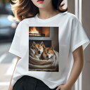 柴犬 Tシャツ レディース 犬ファン 半袖 春夏 犬柄 プリント カジュアル かわいい 人間用 個性派 ここだけのデザイン 面白 暖炉 柴犬 毛布 冬 暖かい