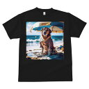 ゴールデンレトリバー Tシャツ メンズ キッズ 犬ファン 半袖 春夏 犬柄 プリント カジュアル かわいい 人間用 個性派 ここだけのデザイン 面白 ビーチ ゴールデンレトリバー 海 傘