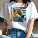 柴犬 Tシャツ レディース 犬ファン 半袖 春夏 犬柄 プリント カジュアル かわいい 人間用 個性派 ここだけのデザイン 面白 水 柴犬 水面