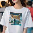 柴犬 Tシャツ レディース 犬ファン 半袖 春夏 犬柄 プリント カジュアル かわいい 人間用 個性派 ここだけのデザイン 面白 水 柴犬 プール