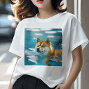 柴犬 Tシャツ レディース 犬ファン 半袖 春夏 犬柄 プリント カジュアル かわいい 人間用 個性派 ここだけのデザイン 面白 水 柴犬 水泳