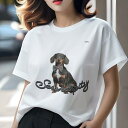 ダックスフンド Tシャツ レディース 犬ファン 半袖 春夏 犬柄 プリント カジュアル かわいい 人間用 個性派 ここだけのデザイン 面白 蝶ネクタイ ダックス...