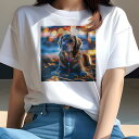 ゴールデンレトリバー Tシャツ レディース 犬ファン 半袖 春夏 犬柄 プリント カジュアル かわいい 人間用 個性派 ここだけのデザイン 面白 背景 ゴールデンレトリバー 光 イルミネーション