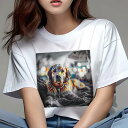 ゴールデンレトリバー Tシャツ レディース 犬ファン 半袖 春夏 犬柄 プリント カジュアル かわいい 人間用 個性派 ここだけのデザイン 面白 ビーチ ゴールデンレトリバー 傘