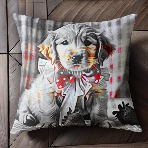 イチゴ ゴールデンレトリバー リボン クッションカバー 45×45cm アニマル柄 おしゃれ 可愛い クッション本体付き 正方形 犬ファン