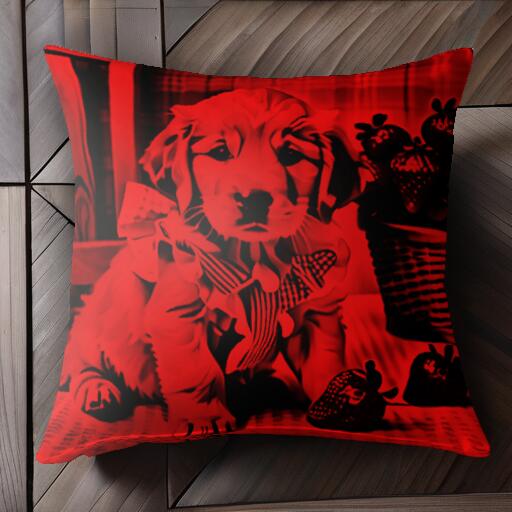 イチゴ ゴールデンレトリバー バスケット リボン クッションカバー 45×45cm アニマル柄 おしゃれ 可愛い クッション本体付き 正方形 犬ファン