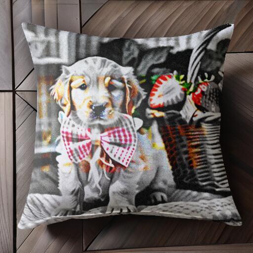 イチゴ ゴールデンレトリバー バスケット クッションカバー 45×45cm アニマル柄 おしゃれ 可愛い クッション本体付き 正方形 犬ファン