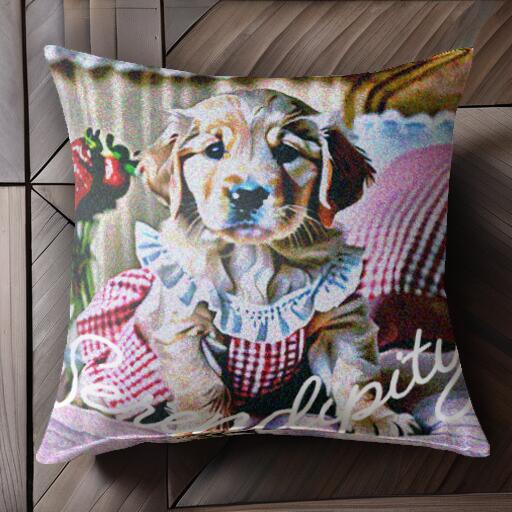 イチゴ ゴールデンレトリバー ギンガムチェック クッションカバー 45×45cm アニマル柄 おしゃれ 可愛い クッション本体付き 正方形 犬ファン