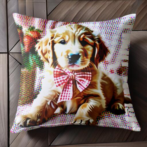 蝶ネクタイ ゴールデンレトリバー クッションカバー 45×45cm アニマル柄 おしゃれ 可愛い クッション本体付き 正方形 犬ファン