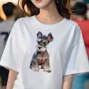 ミニチュアシュナウザー Tシャツ レディース 犬ファン 半袖 春夏 犬柄 プリント カジュアル かわいい 人間用 個性派 ここだけのデザイン 面白 ペット ミニ...