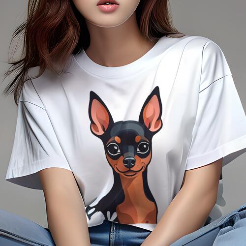 ミニチュアピンシャー Tシャツ レディース 犬ファン 半袖 春夏 犬柄 プリント カジュアル かわいい 人間用 個性派 ここだけのデザイン 面白 かわいい ミニチュアピンシャー ペット 犬好き 動物好き