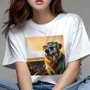 ゴールデンレトリバー Tシャツ レディース 犬ファン 半袖 春夏 犬柄 プリント カジュアル かわいい 人間用 個性派 ここだけのデザイン 面白 サングラス ゴ...