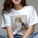 ビーグル Tシャツ レディース 犬ファン 半袖 春夏 犬柄 プリント カジュアル かわいい 人間用 個性派 ここだけのデザイン 面白 メガネ ビーグル