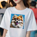ポメラニアン Tシャツ レディース 犬ファン 半袖 春夏 犬柄 プリント カジュアル かわいい 人間用 個性派 ここだけのデザイン 面白 ふわふわ ポメラニアン...