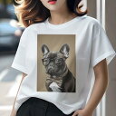 フレンチブルドッグ Tシャツ レディース 犬ファン 半袖 春夏 犬柄 プリント カジュアル かわいい 人間用 個性派 ここだけのデザイン 面白 メガネ フレンチ...