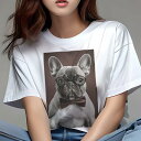 フレンチブルドッグ Tシャツ レディース 犬ファン 半袖 春夏 犬柄 プリント カジュアル かわいい 人間用 個性派 ここだけのデザイン 面白 蝶ネクタイ フレ...