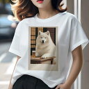 サモエド Tシャツ レディース 犬ファン 半袖 春夏 犬柄 プリント カジュアル かわいい 人間用 個性派 ここだけのデザイン 面白 ビール サモエド テーブル