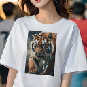 Tシャツ レディース 犬ファン 半袖 春夏 犬柄 プリント カジュアル かわいい 人間用 個性派 ここだけのデザイン 面白 猛獣 虎 動物 野生動物 ネコ科